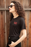 girl in embroidered t-shirt