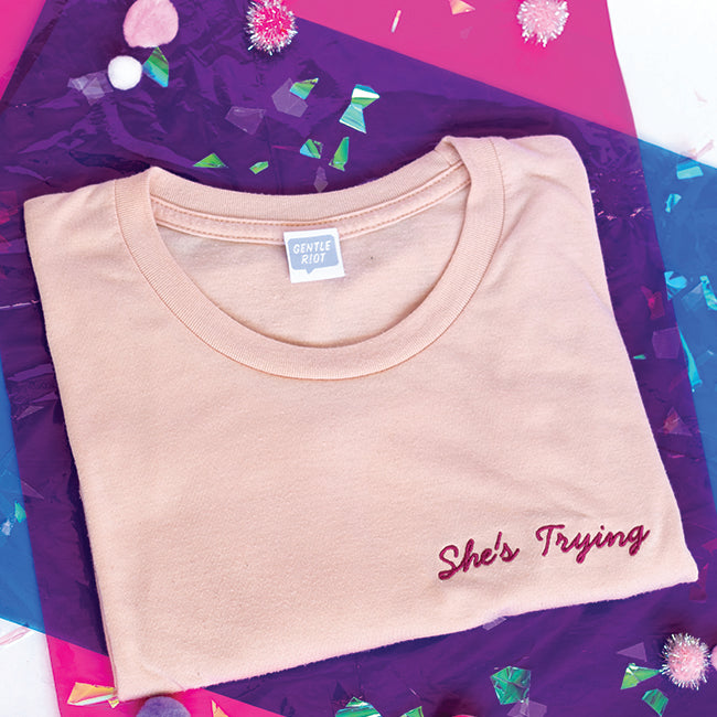 She’s Trying Embroidered Tee